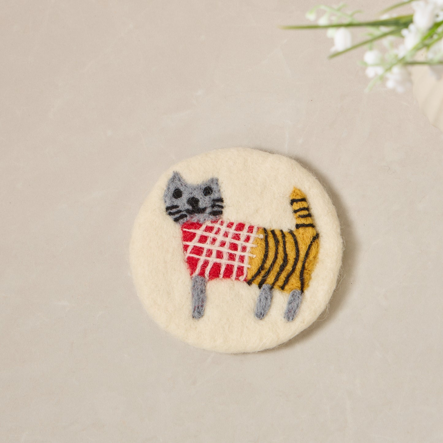 Wool Felt Coffee Cup Mug Table Mat Coasters - Sheep, Bunny, Cat