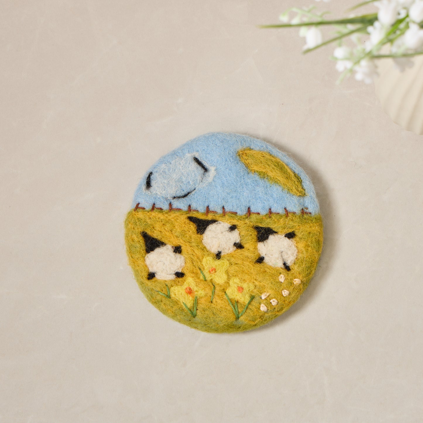 Wool Felt Coffee Cup Mug Table Mat Coasters - Sheep, Bunny, Cat