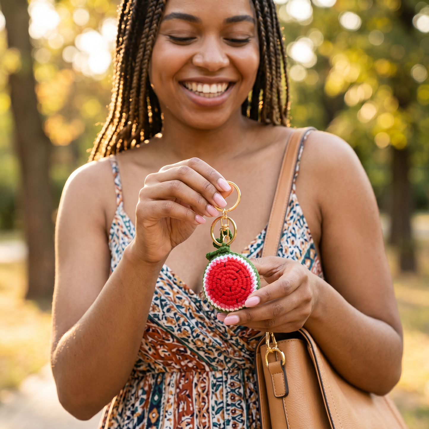 Hand-Crochet Watermelon Keychain - Summer Vibes Accessory
