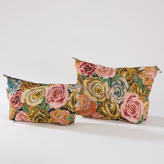 Rose Floral Print Toiletry / Makeup Bag - Travel-Friendly Cosmetic Bag