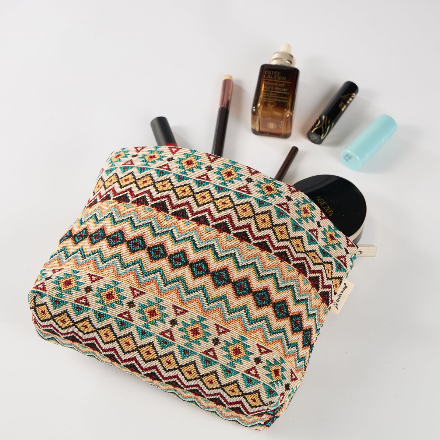 Aztec Cross Stitch Print Toiletry / Makeup Bag - Travel-Friendly Cosmetic Bag