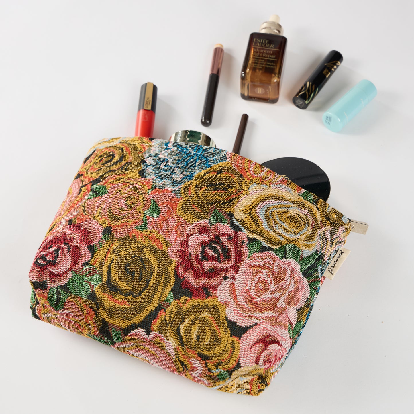 Rose Floral Print Toiletry / Makeup Bag - Travel-Friendly Cosmetic Bag