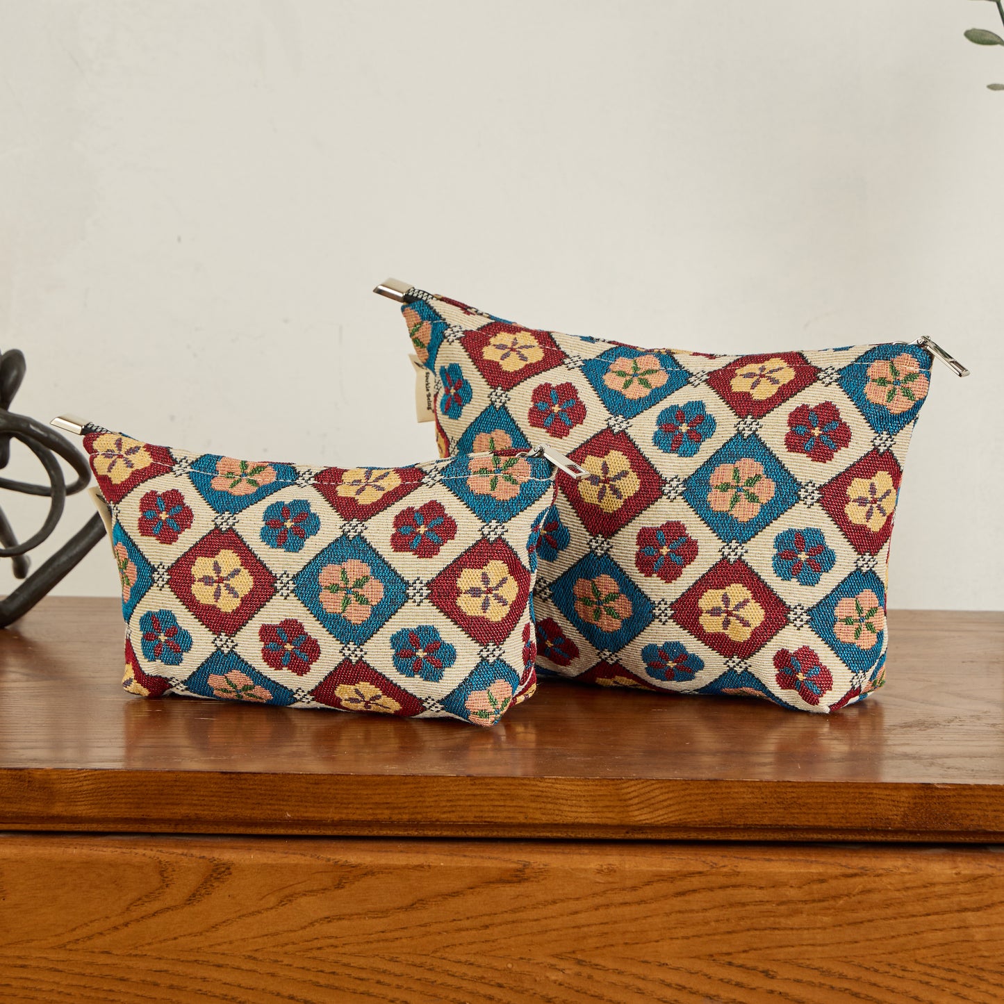 Vintage Turkish Floral Print Toiletry / Makeup Bag - Travel-Friendly Cosmetic Bag