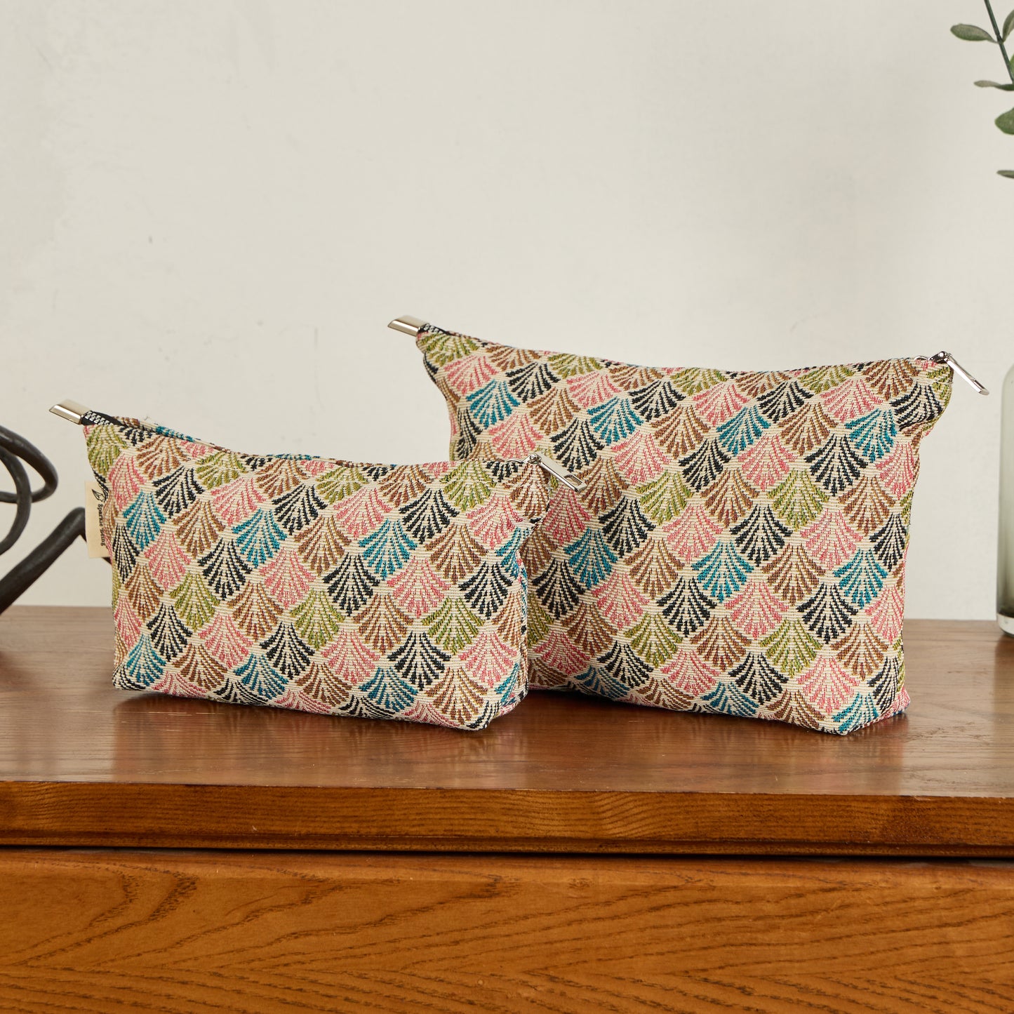 Oriental Waves Multi-Color Print Toiletry / Makeup Bag - Travel-Friendly Cosmetic Bag