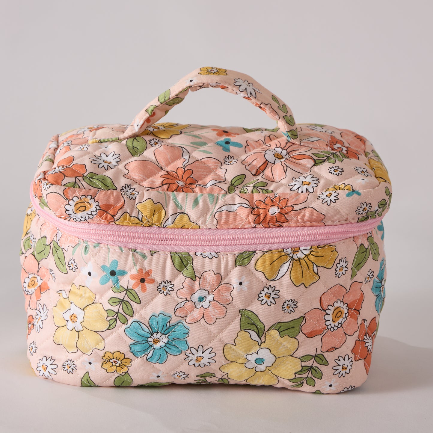 Bloom Floral Cosmetic Bag Quilted Makeup Pouch - Travel Toiletry Organizer