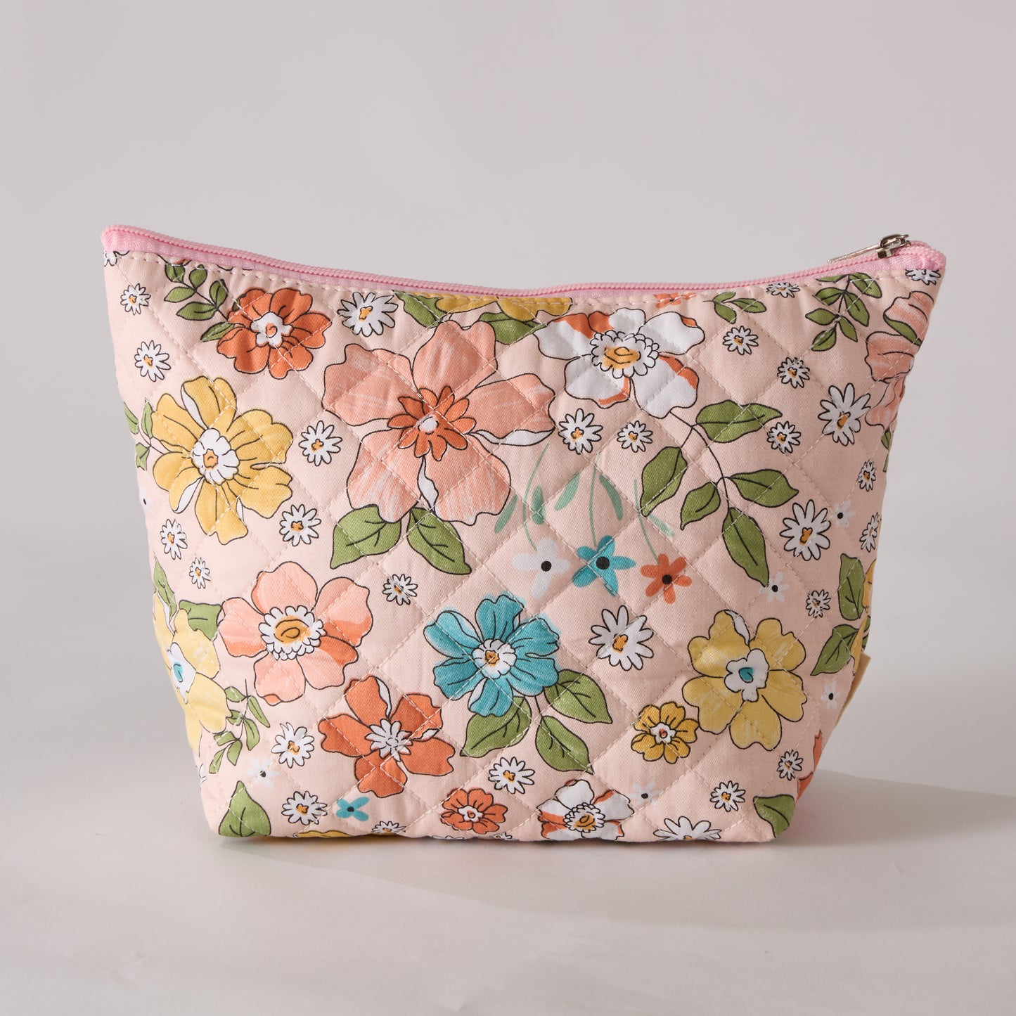 Bloom Floral Cosmetic Bag Quilted Makeup Pouch - Travel Toiletry Organizer