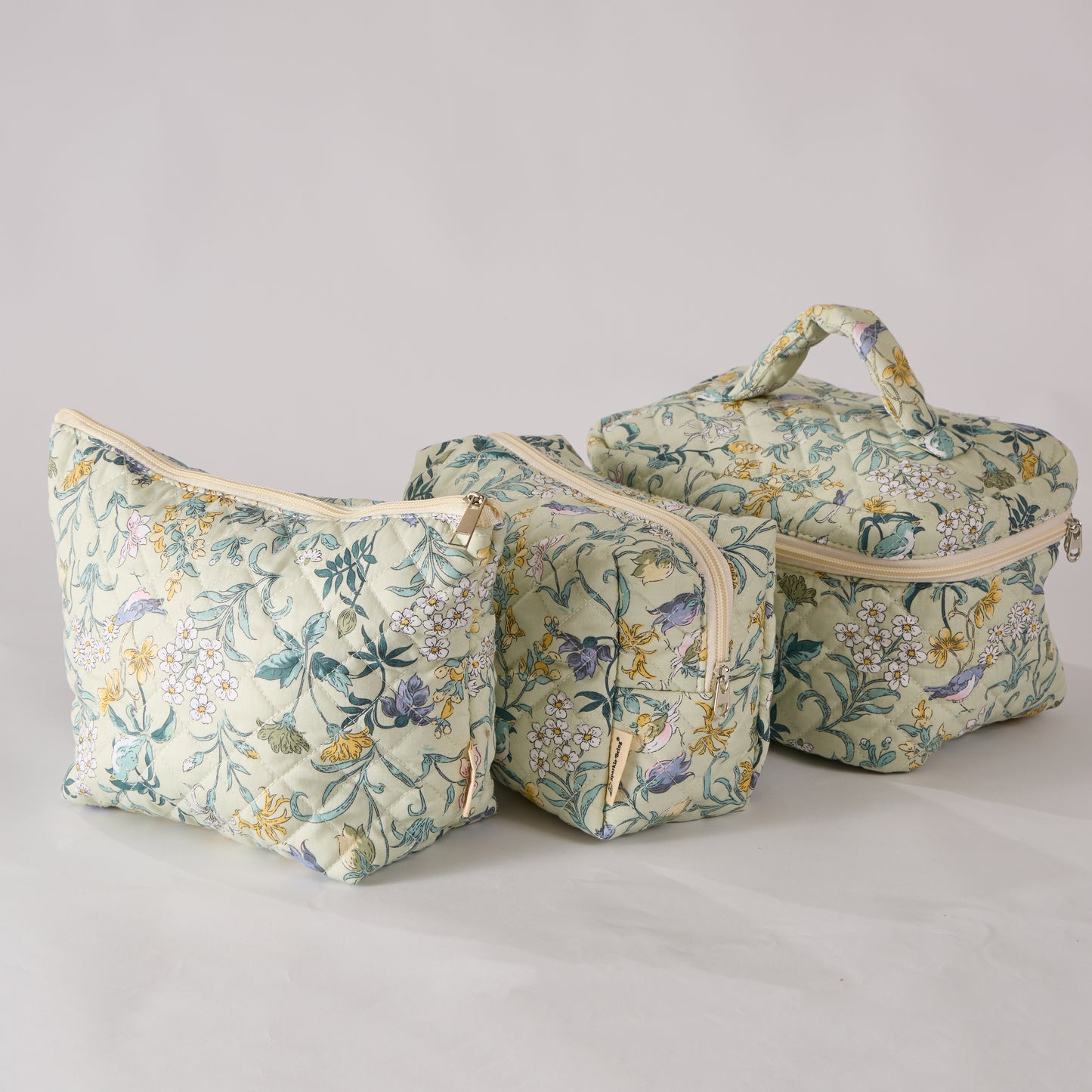 Spring Serenity Floral Quilted Makeup Bag - Small Pouch Travel Toiletry Organizer
