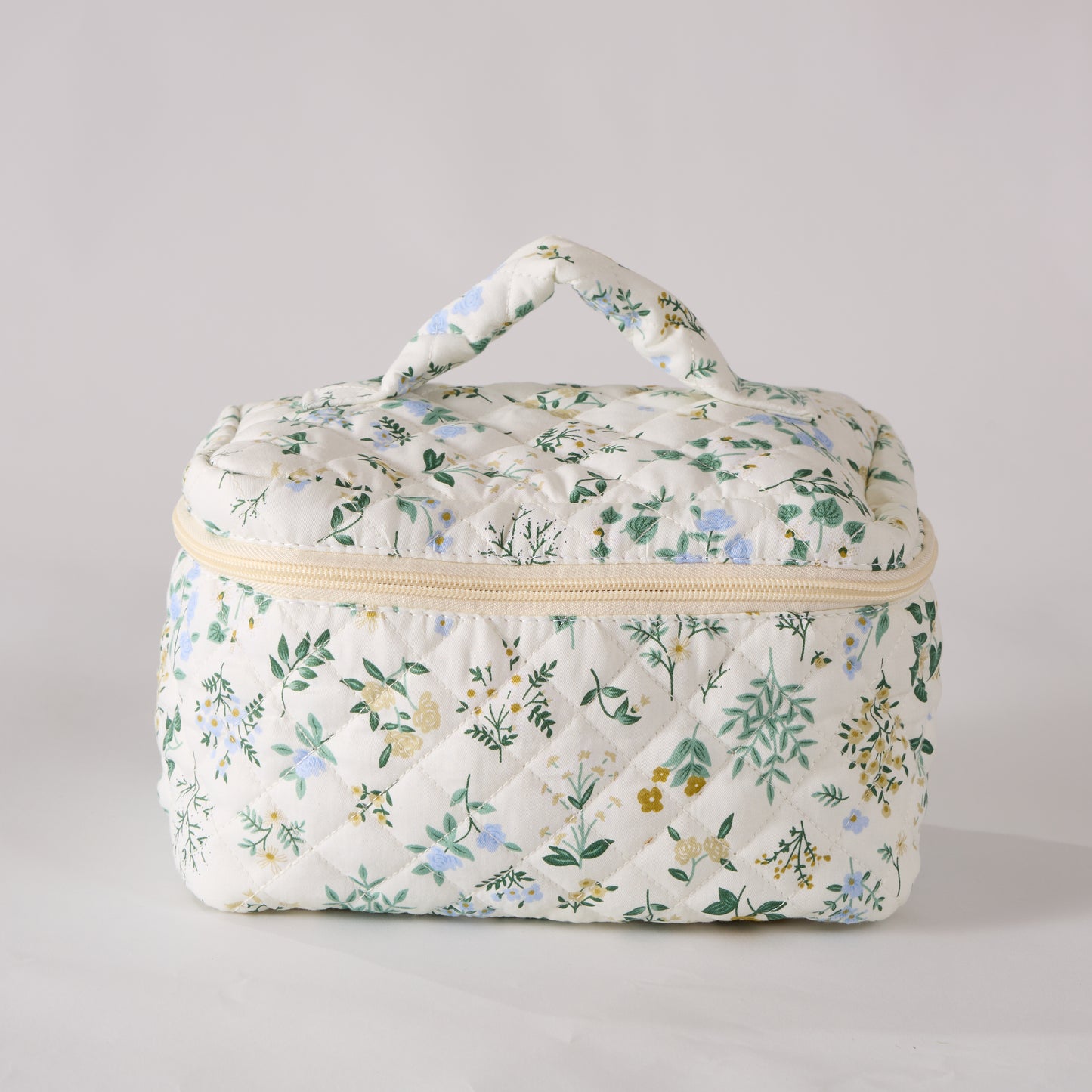 Garden Grace Floral Quilted Makeup Bag - Small Pouch Travel Toiletry Organizer
