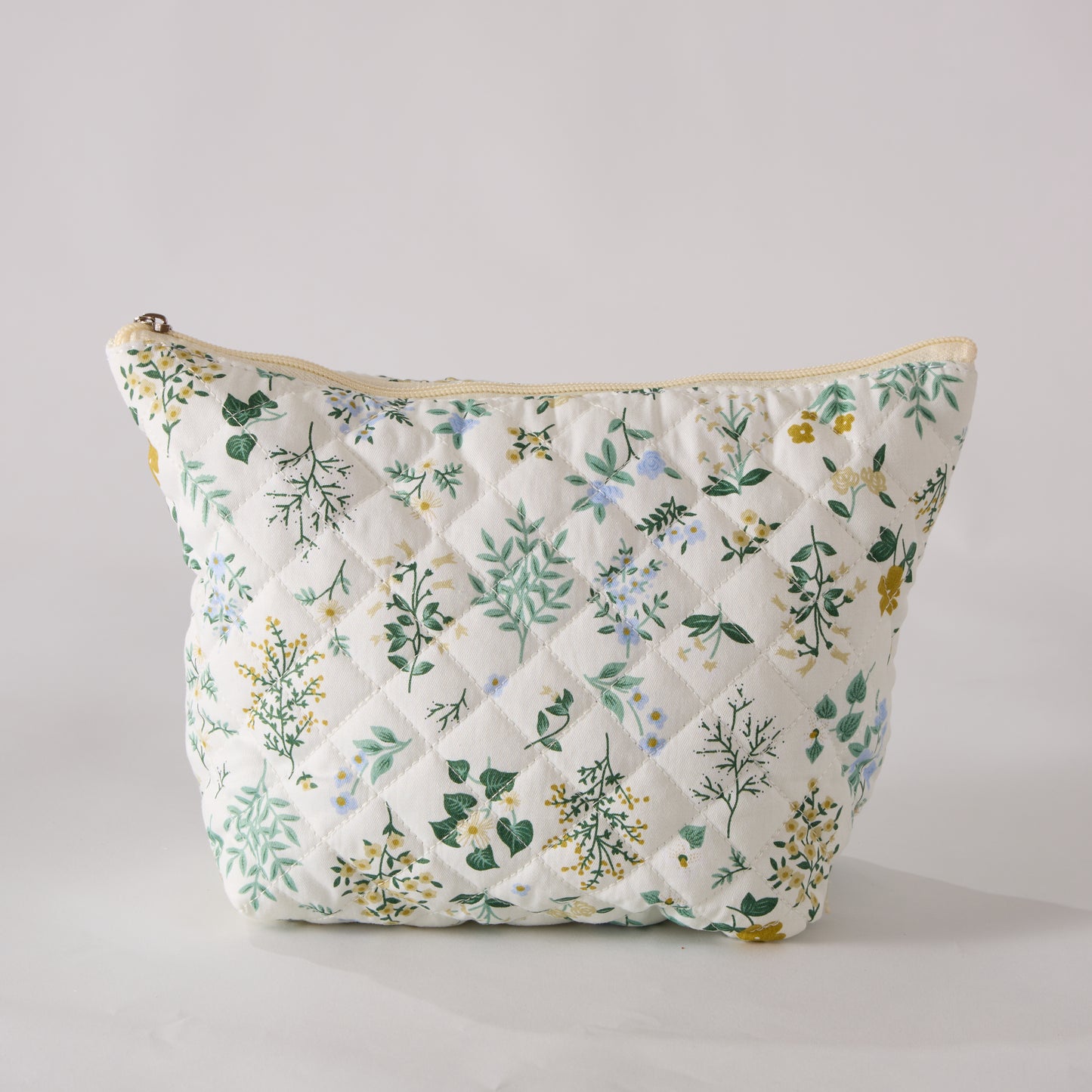 Garden Grace Floral Quilted Makeup Bag - Small Pouch Travel Toiletry Organizer