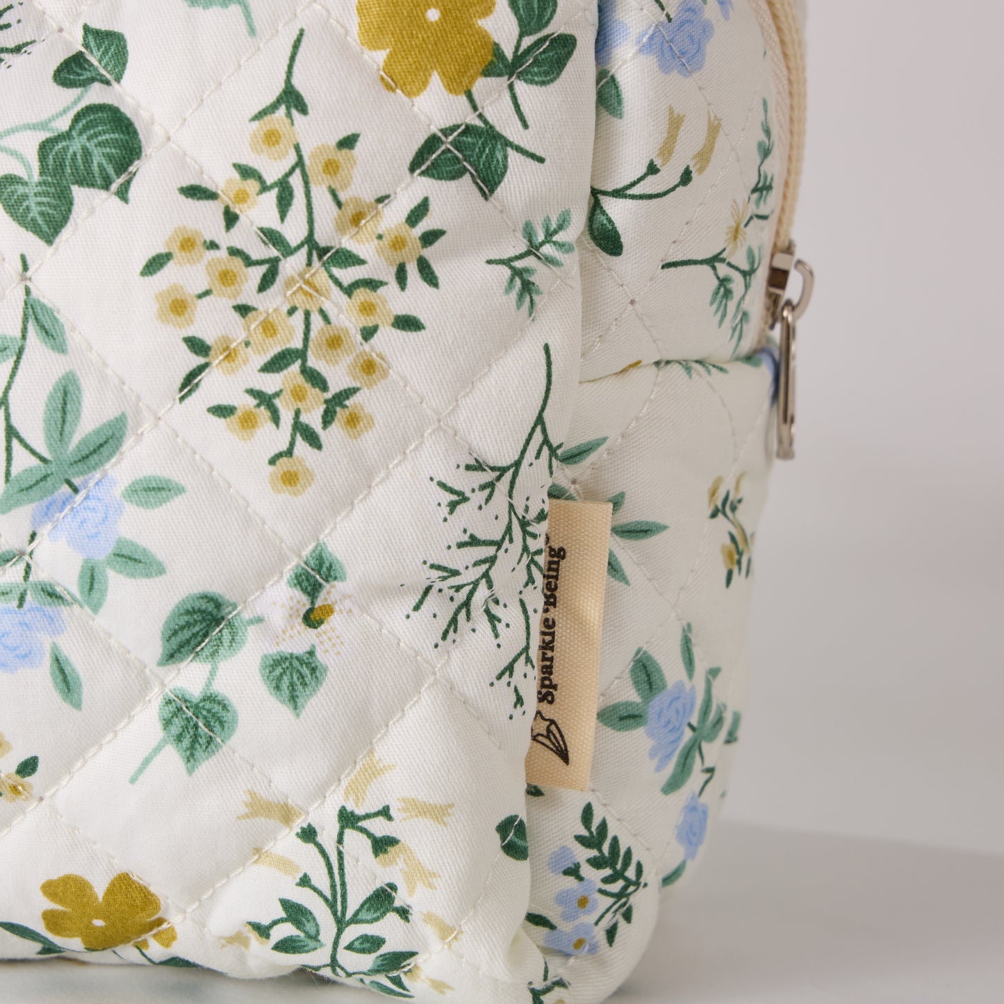 Garden Grace Floral Quilted Makeup Bag - Small Pouch Travel Toiletry Organizer