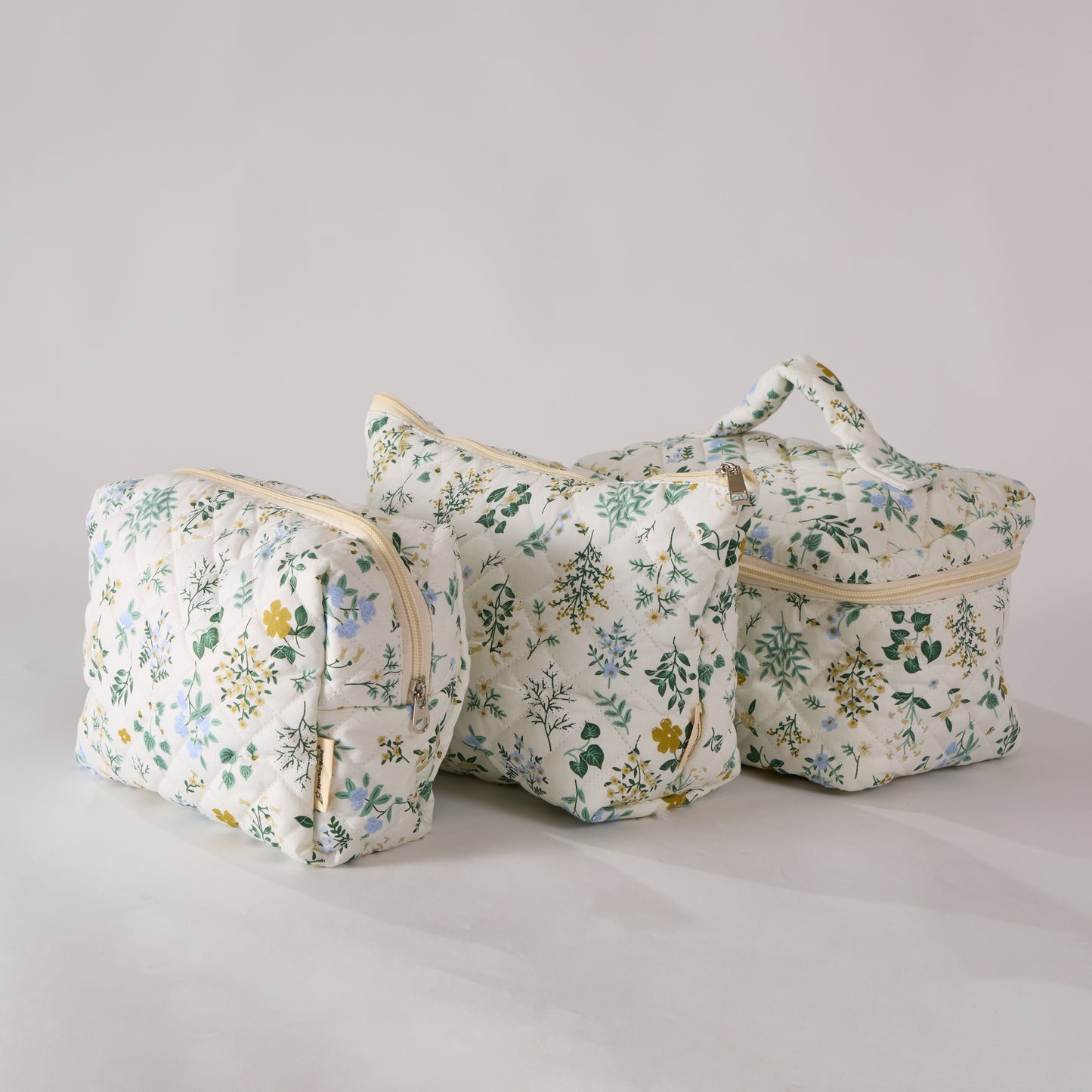 Garden Grace Floral Quilted Makeup Bag - Small Pouch Travel Toiletry Organizer