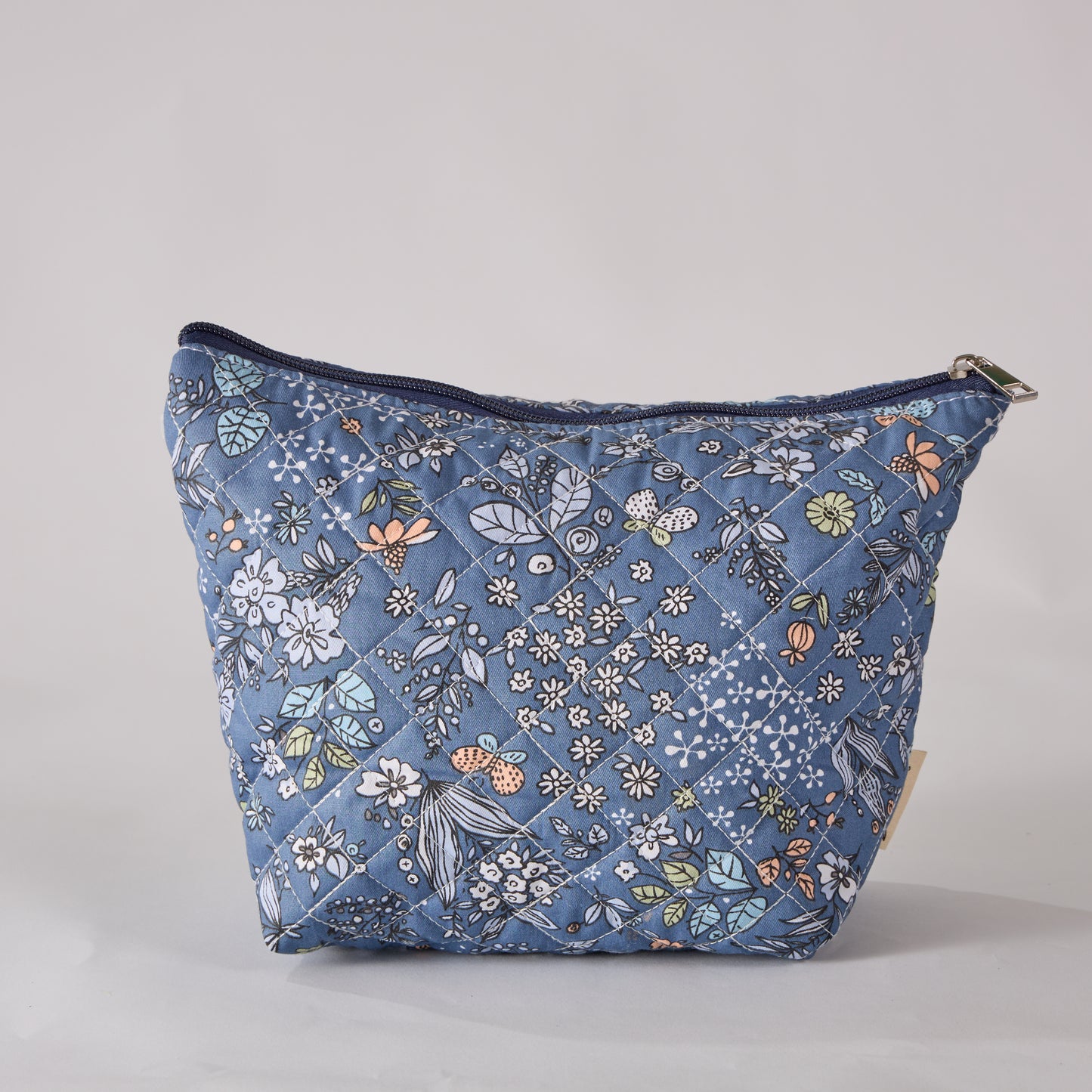 Whispering Flowers Quilted Makeup Bag - Small Pouch Travel Toiletry Organizer