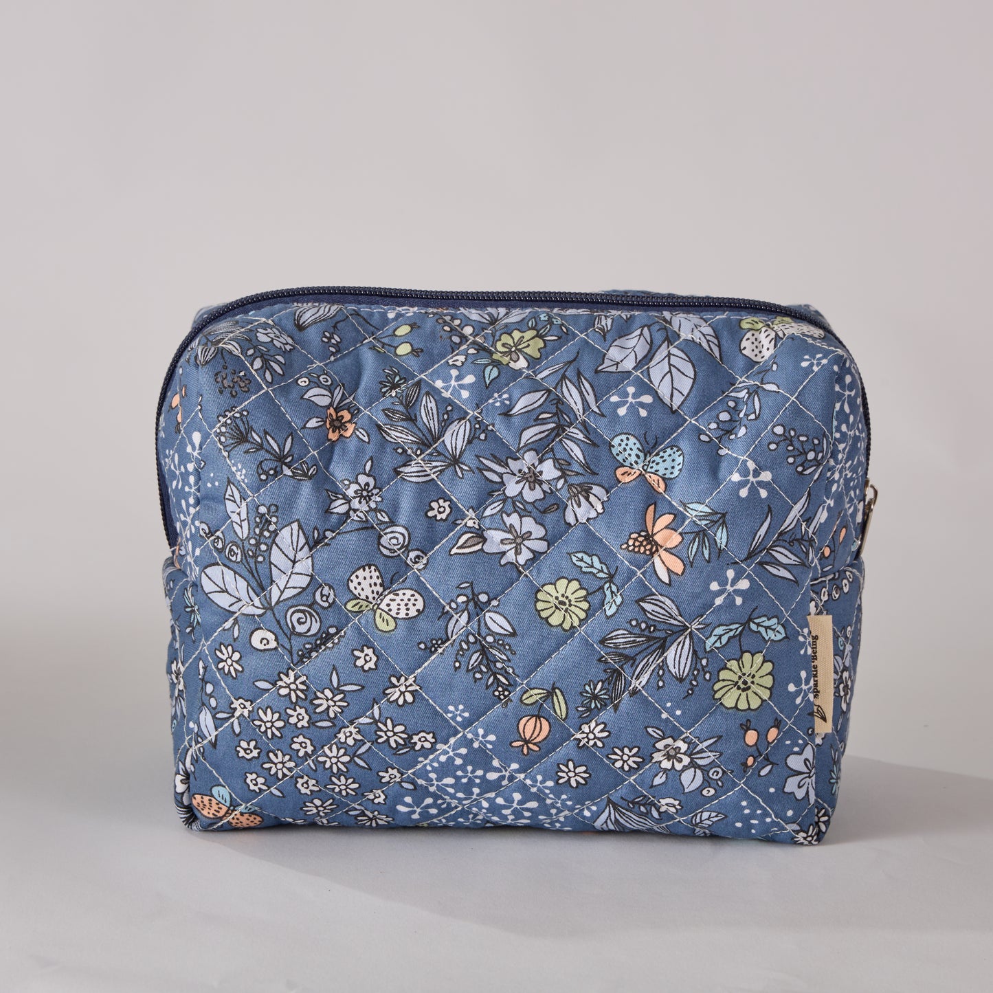 Whispering Flowers Quilted Makeup Bag - Small Pouch Travel Toiletry Organizer