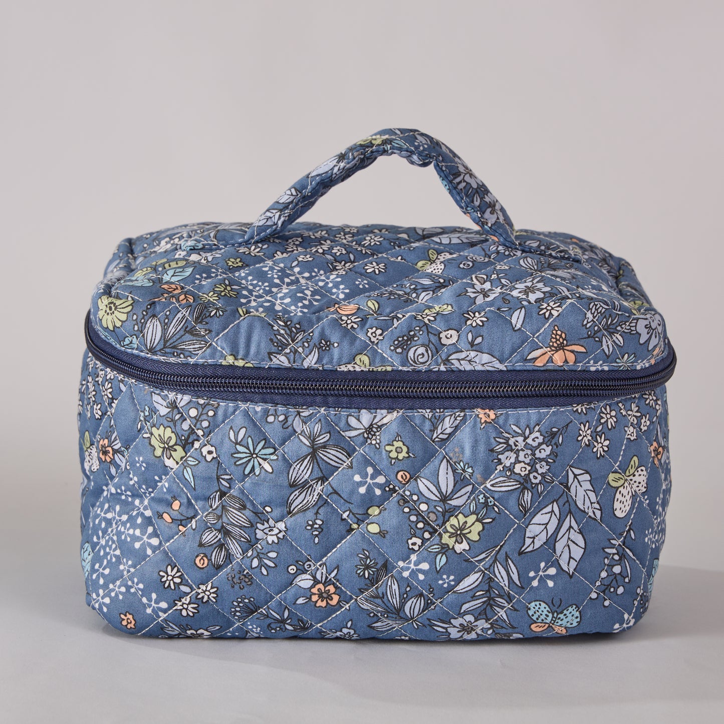 Whispering Flowers Quilted Makeup Bag - Small Pouch Travel Toiletry Organizer