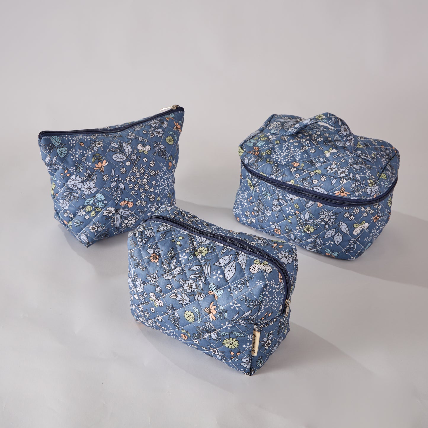 Whispering Flowers Quilted Makeup Bag - Small Pouch Travel Toiletry Organizer