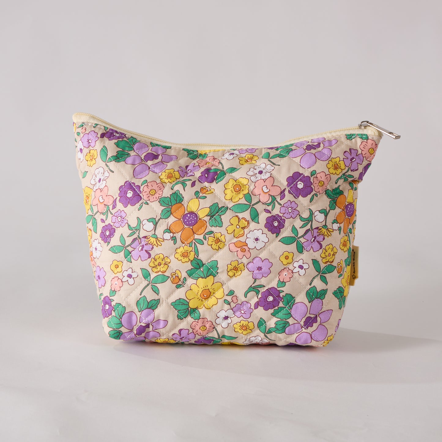 Petal Perfect Floral Quilted Makeup Bag - Small Pouch Travel Toiletry Organizer