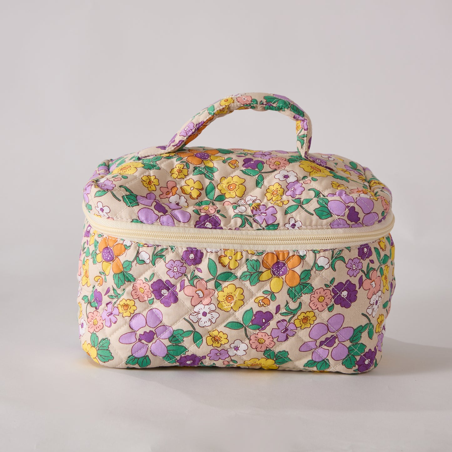 Petal Perfect Floral Quilted Makeup Bag - Small Pouch Travel Toiletry Organizer