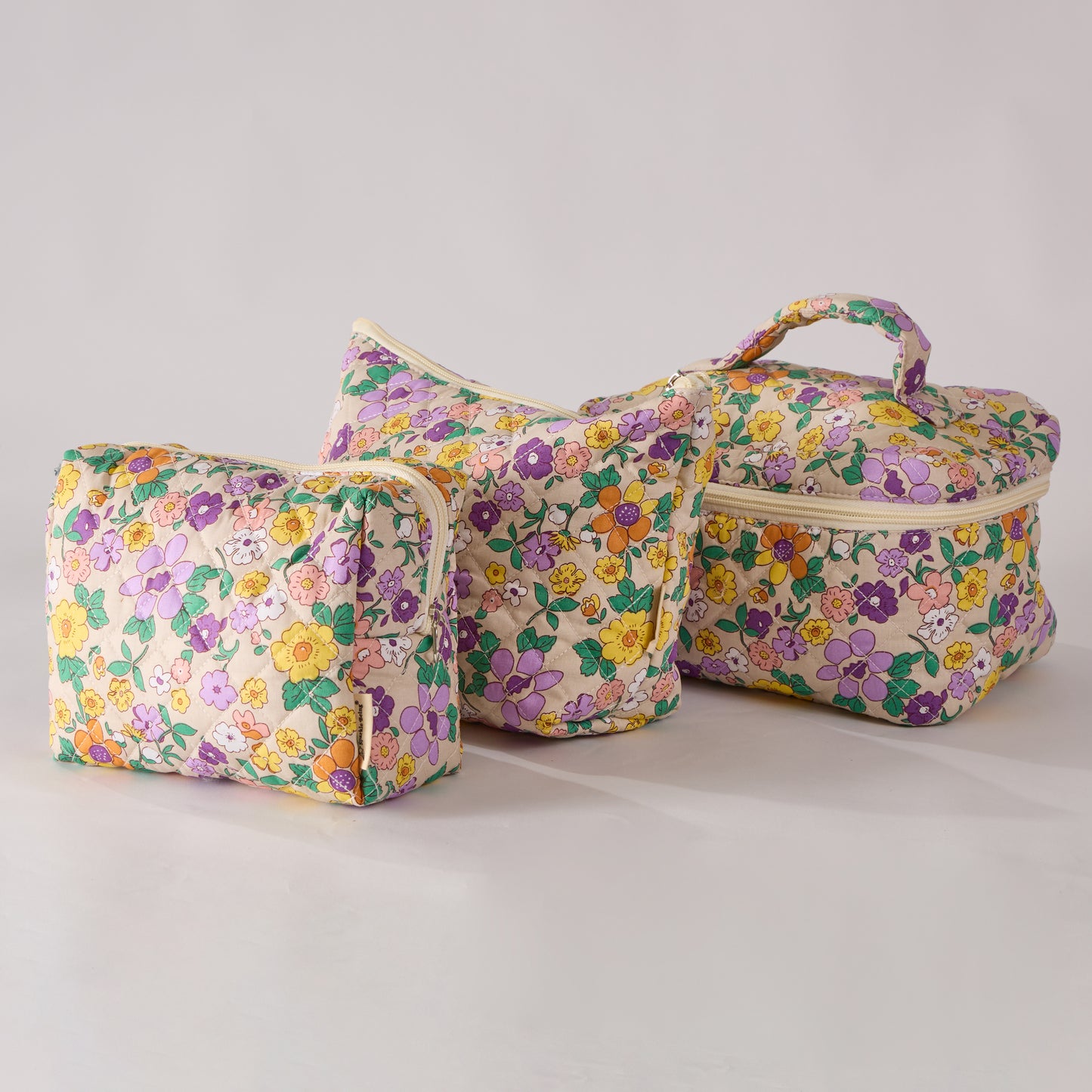 Petal Perfect Floral Quilted Makeup Bag - Small Pouch Travel Toiletry Organizer