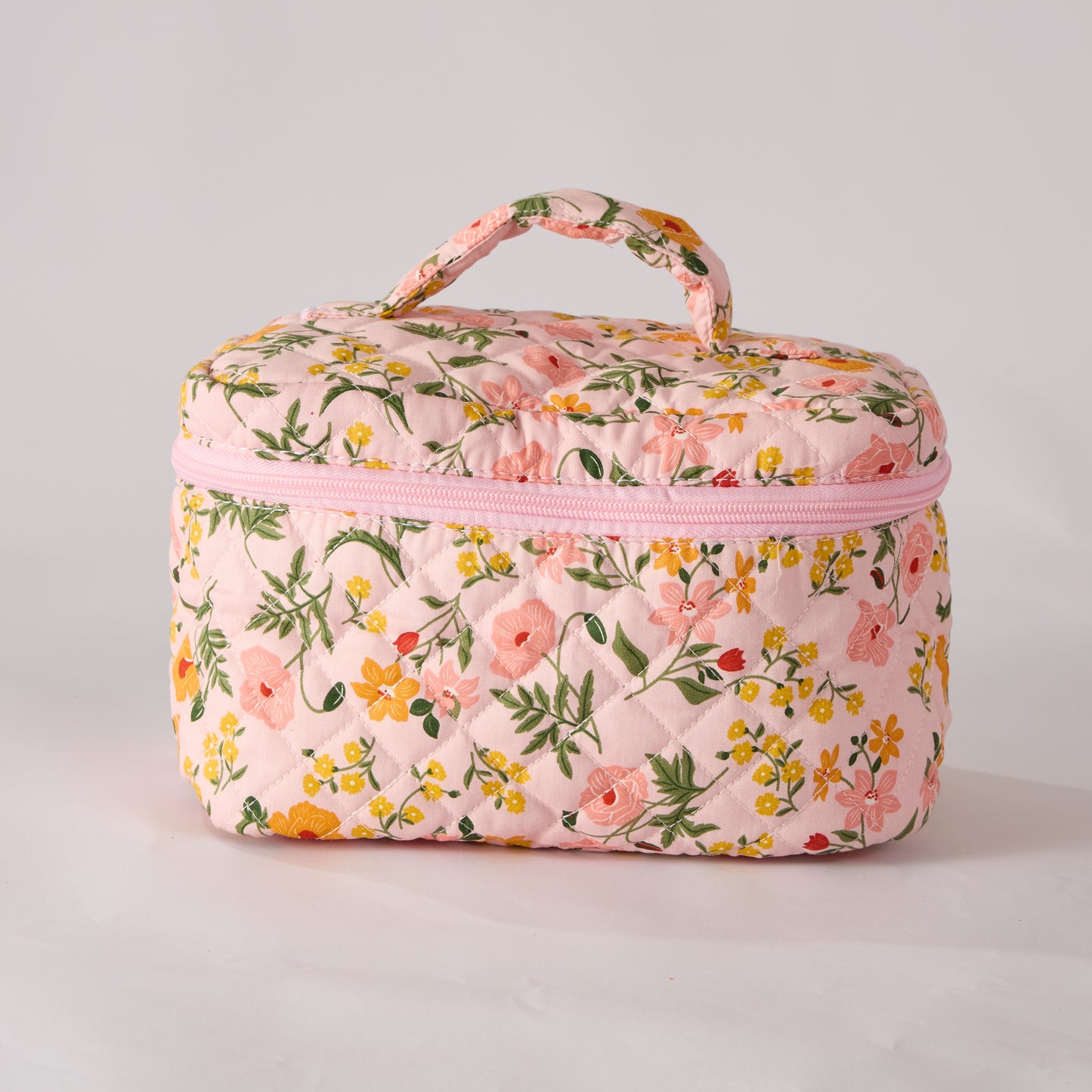 Flower Trail Floral Quilted Makeup Bag - Small Pouch Travel Toiletry Organizer