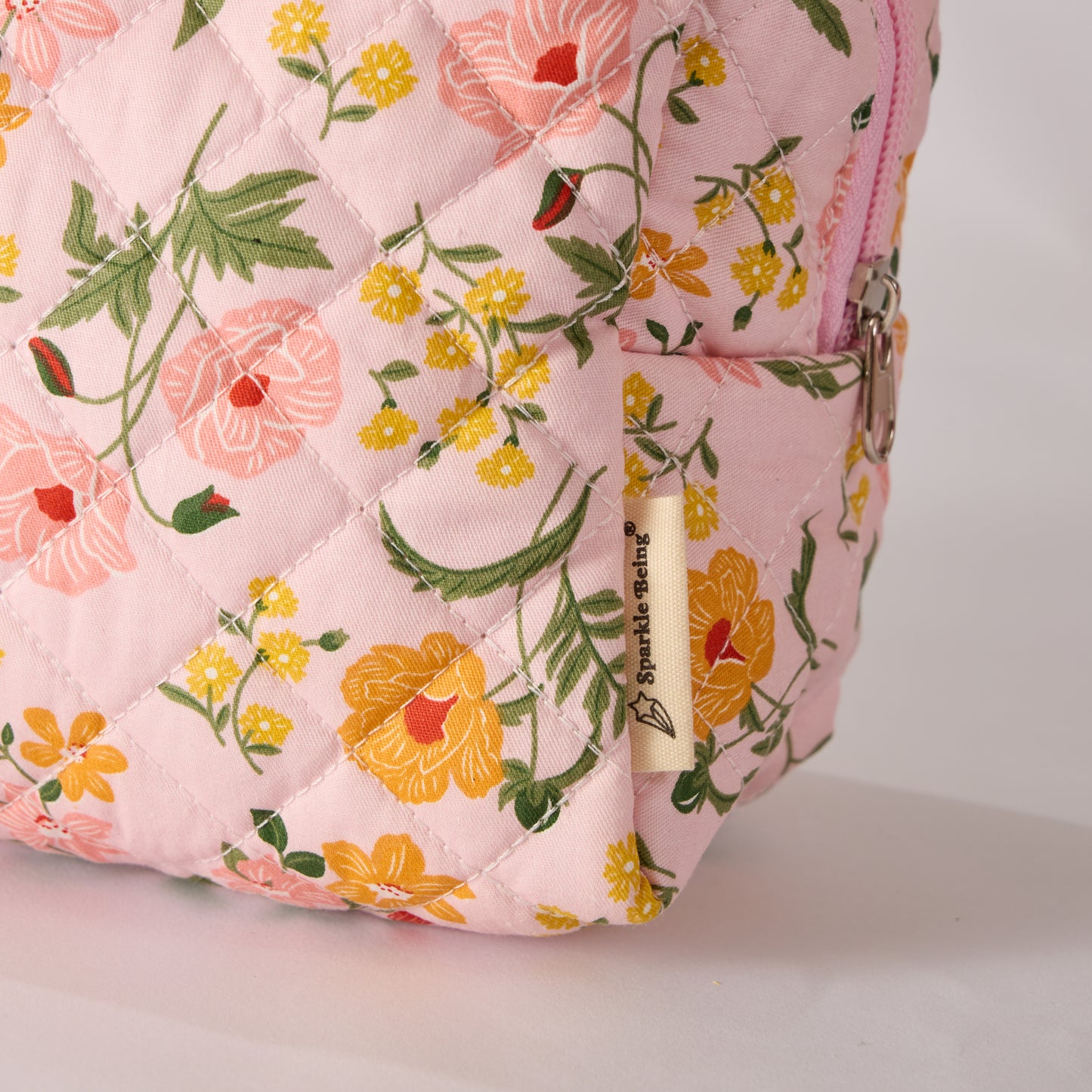 Flower Trail Floral Quilted Makeup Bag - Small Pouch Travel Toiletry Organizer