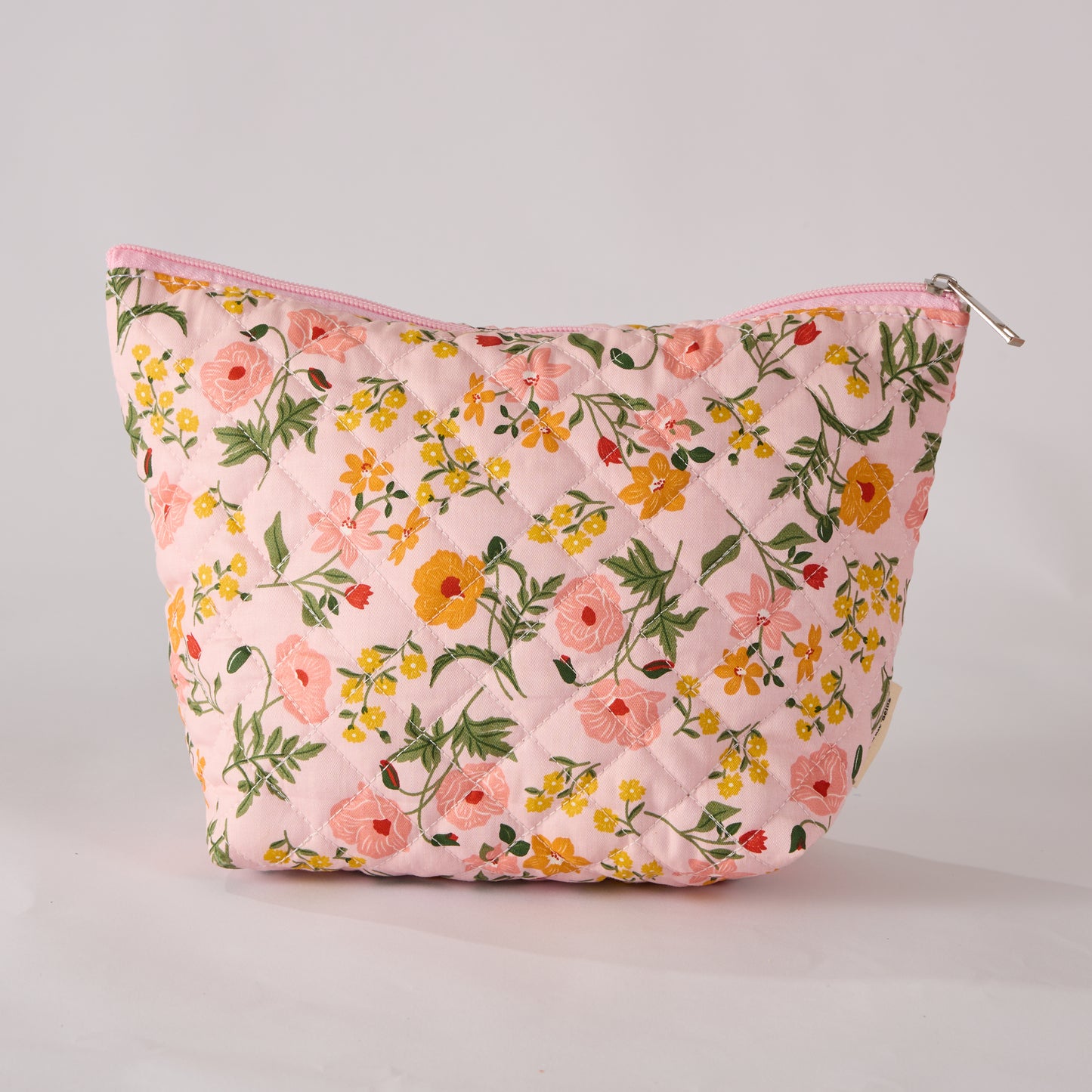 Flower Trail Floral Quilted Makeup Bag - Small Pouch Travel Toiletry Organizer