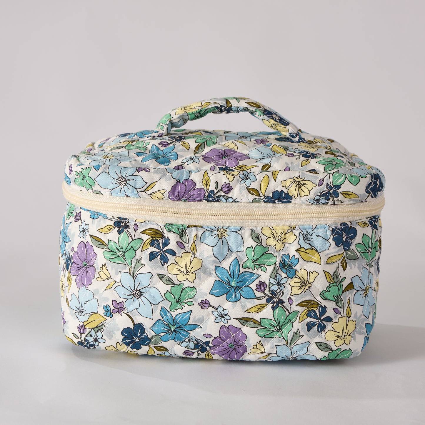 Meadow Magic Floral Quilted Makeup Bag - Small Pouch Travel Toiletry Organizer