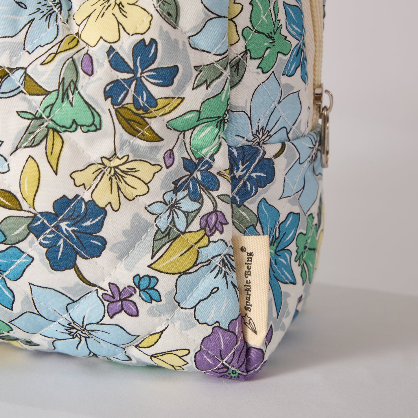 Meadow Magic Floral Quilted Makeup Bag - Small Pouch Travel Toiletry Organizer
