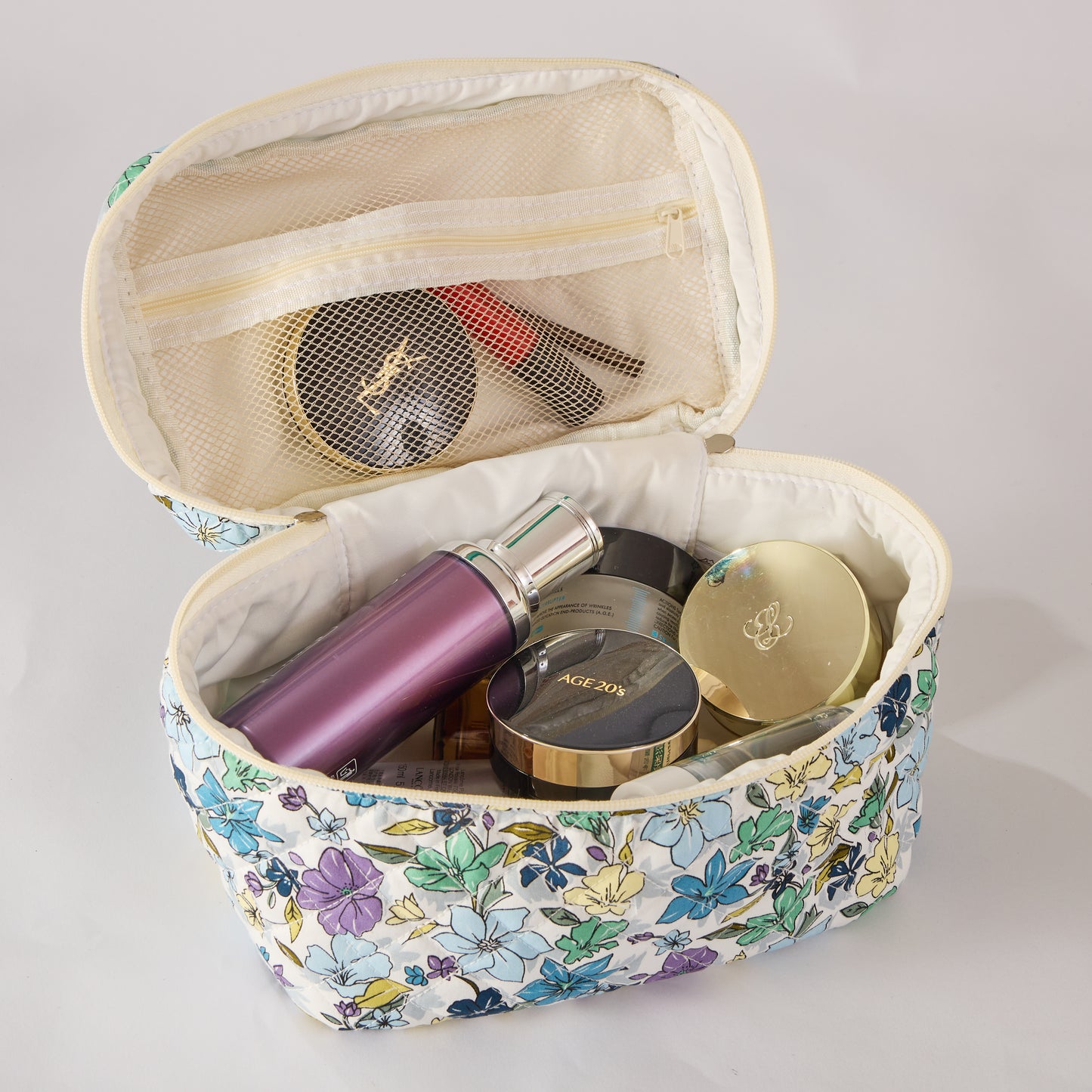 Meadow Magic Floral Quilted Makeup Bag - Small Pouch Travel Toiletry Organizer