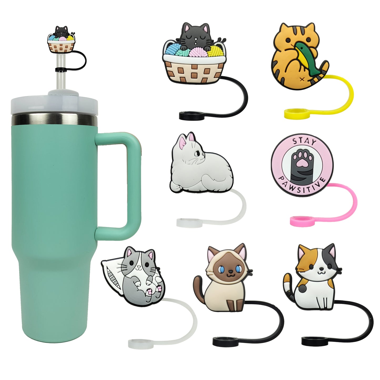 10mm Kitty Cat Silicone Straw Top Cover for Stanley 30 & 40oz Tumblers