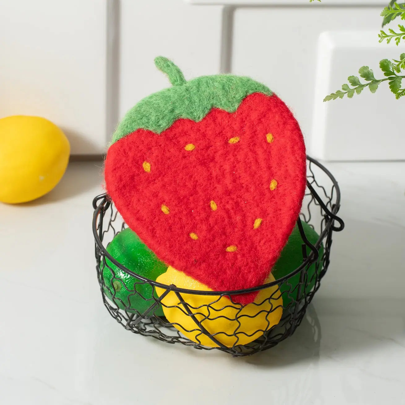 Handmade Wool Felt Fruits Cup Coasters Made in Nepal - Avocado, Apple, Pear, Orange