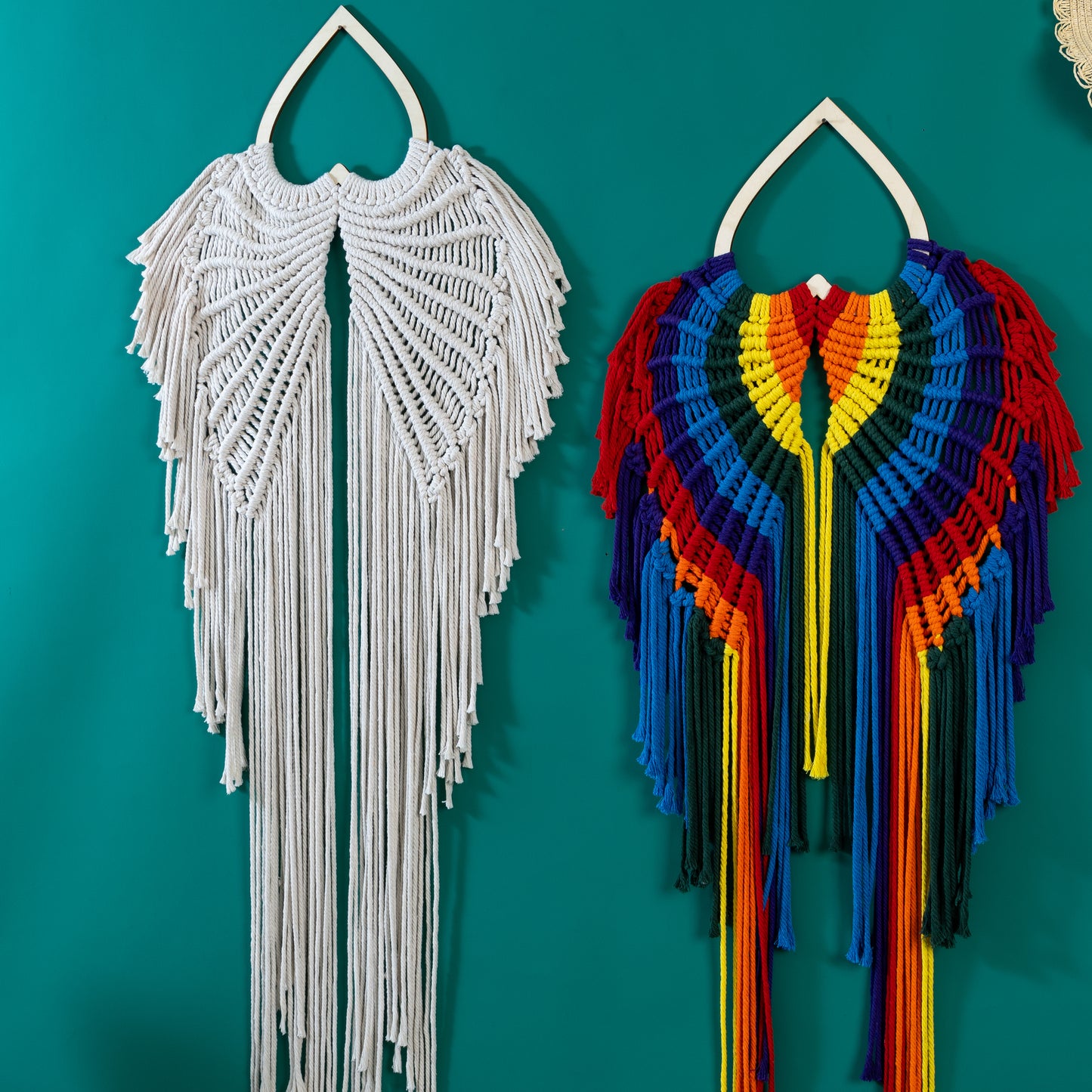 Rainbow Angel Wing - Macrame Wall Hanging Tapestry Boho Crafts Art
