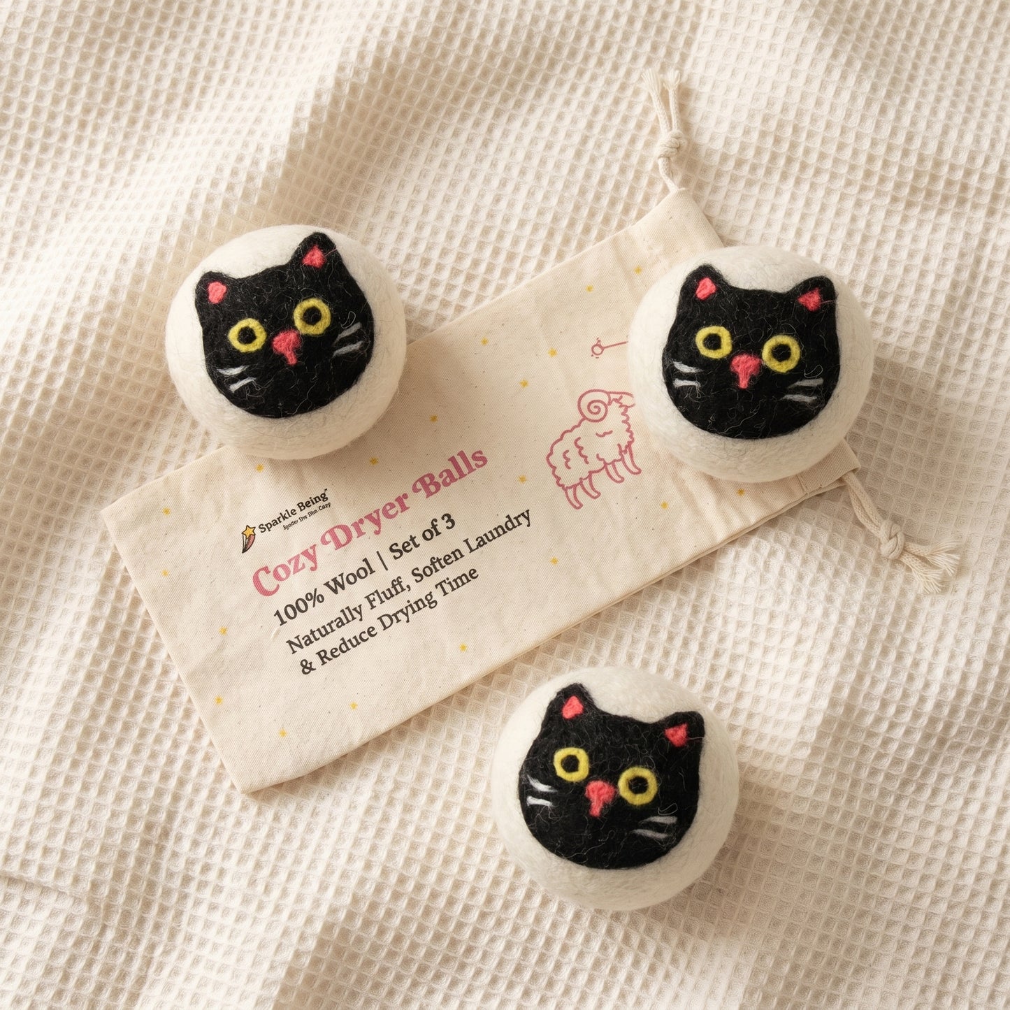Black Cat Eco Wool Dryer Balls – Set of 3