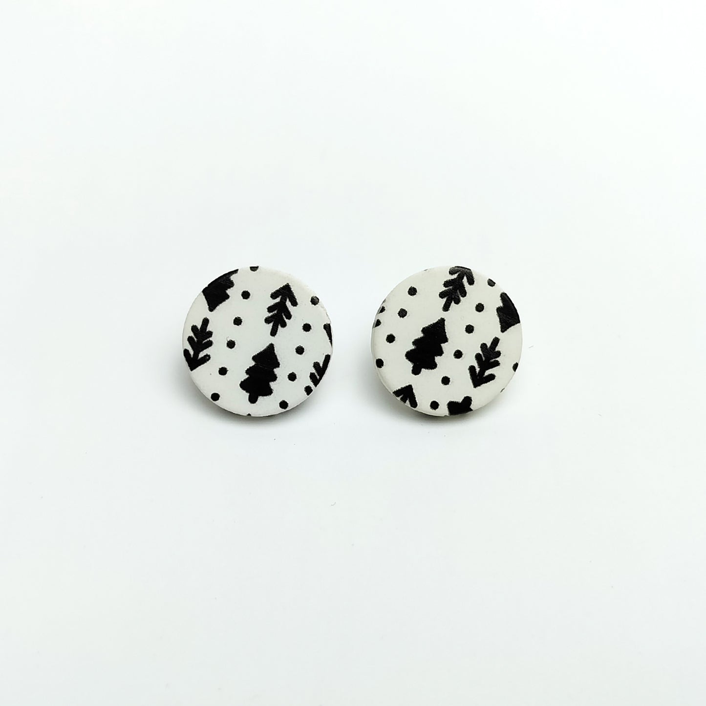 Black Leaf Pattern Round Acrylic Stud Earrings