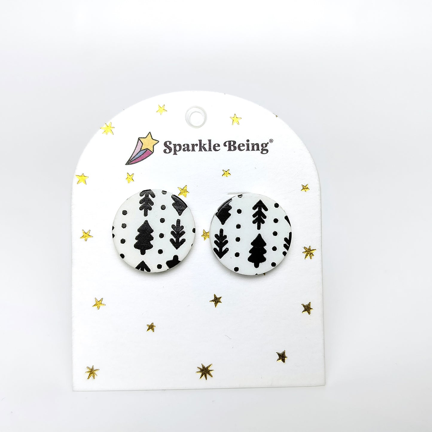 Black Leaf Pattern Round Acrylic Stud Earrings