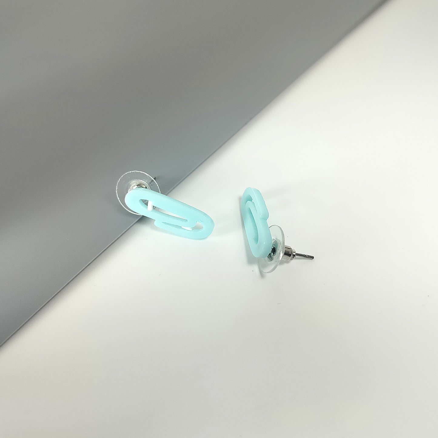 Blue Paperclip Stud Earrings