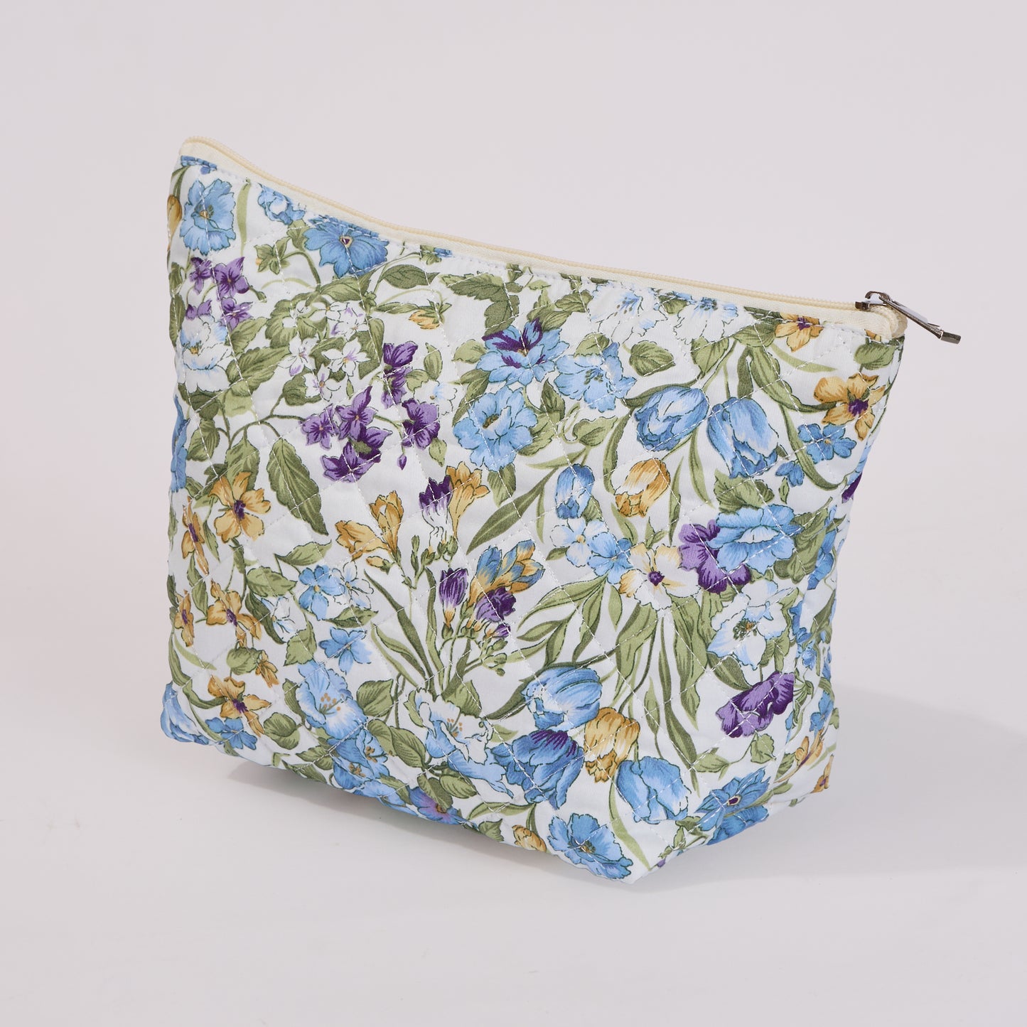 Countryside Wildflowers Quilted Makeup Bag - Small Pouch Travel Toiletry Organizer