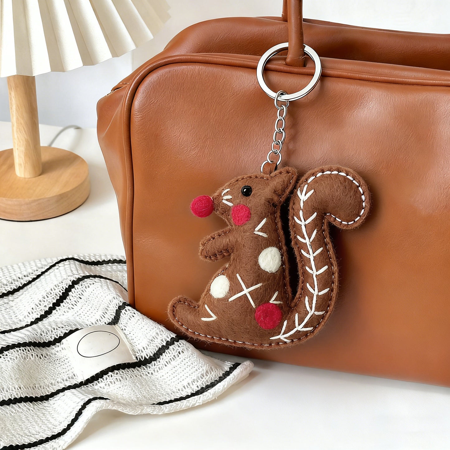 Cute Felt Squirrel Keychain – Handmade Woodland Animal Charm