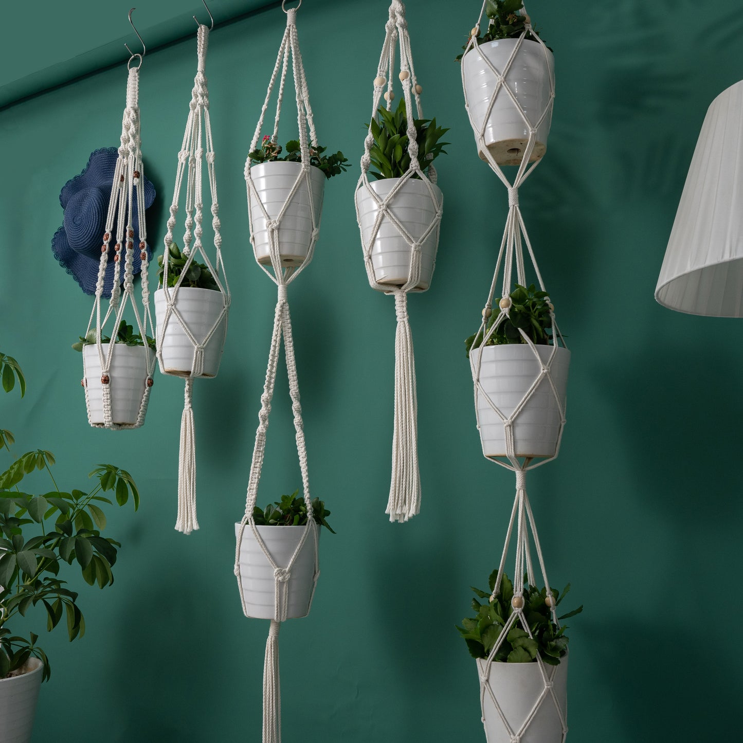 Handmade Cotton Macrame Rope Plants Hanging Pots Holder Stand Hangers Set of 5