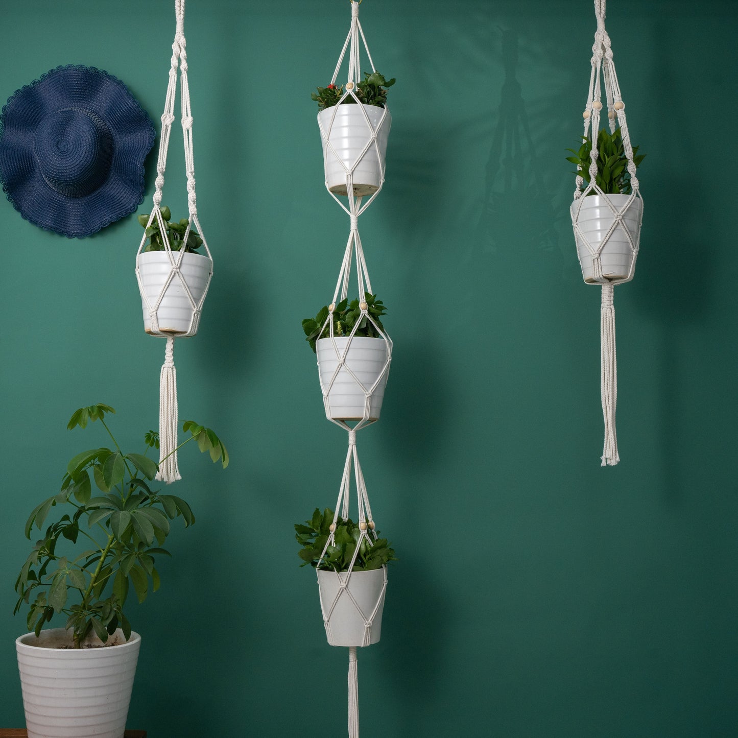 Handmade Cotton Macrame Rope Plants Hanging Pots Holder Stand Hangers Set of 5