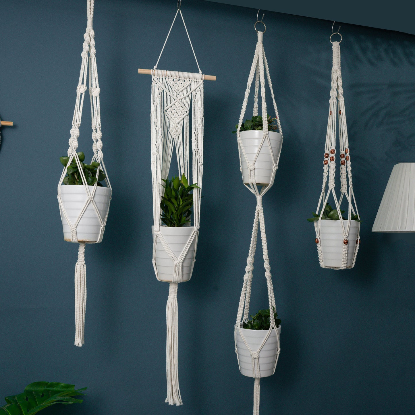 Handmade Cotton Macrame Rope Plants Hanging Pots Holder Stand Hangers Set of 4