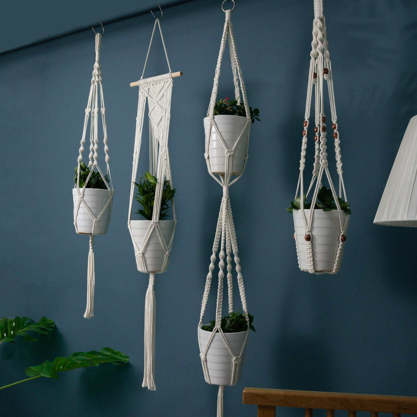 Handmade Cotton Macrame Rope Plants Hanging Pots Holder Stand Hangers Set of 4