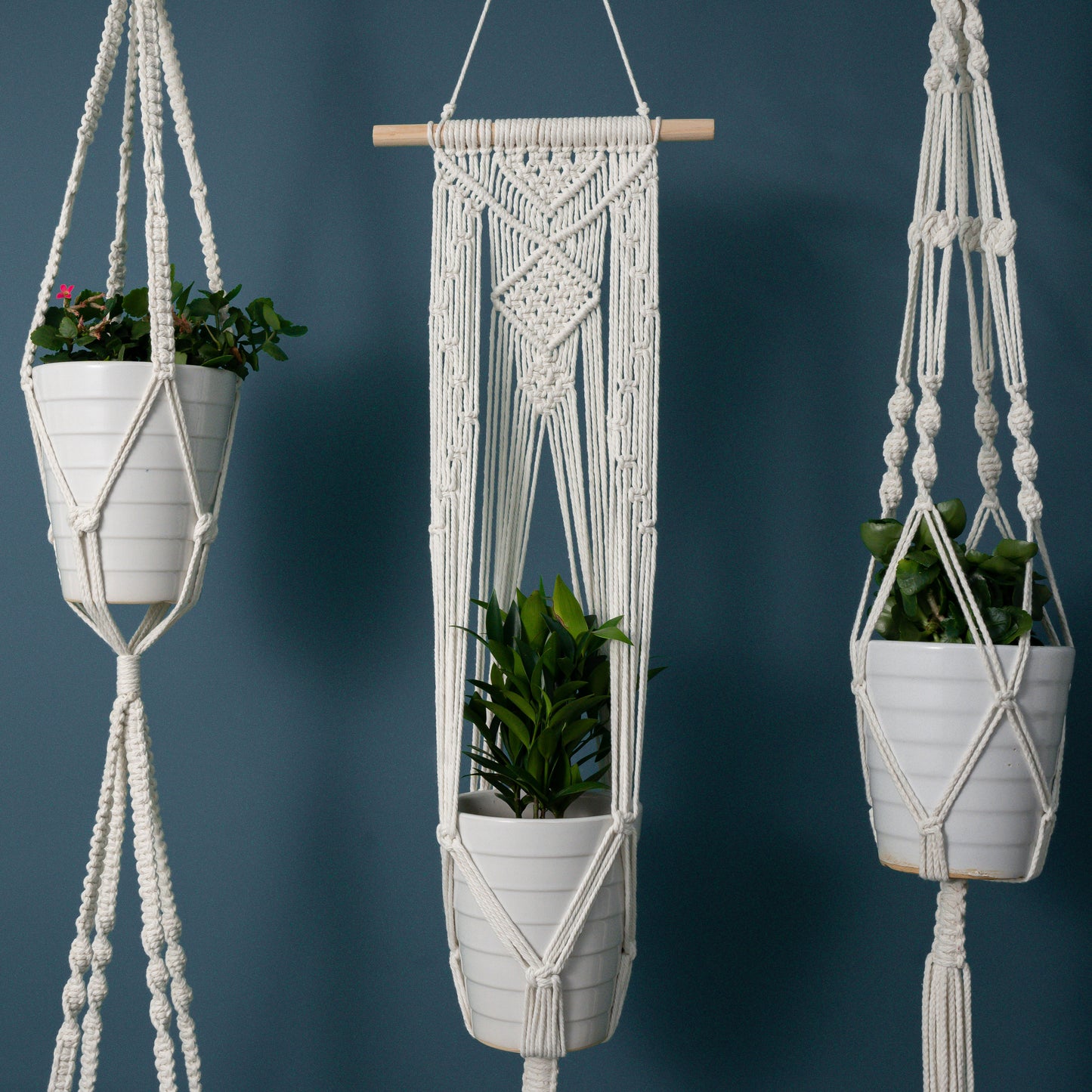 Handmade Cotton Macrame Rope Plants Hanging Pots Holder Stand Hangers Set of 4