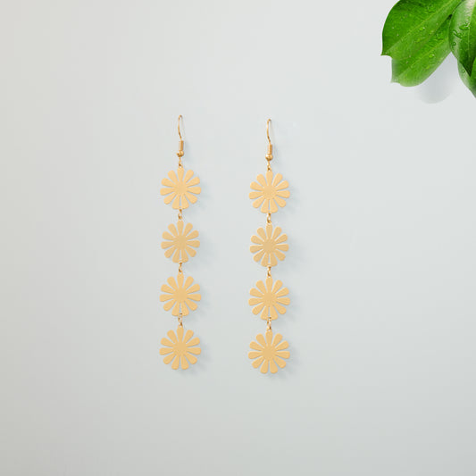 Stainless Steel Drop Earrings - Daisy Flower