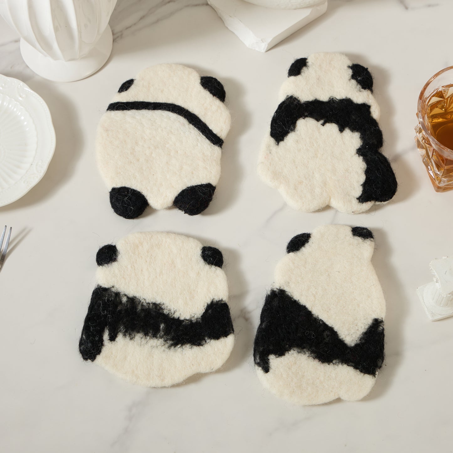 Handmade Felt Coffee Cup Mug Table Coasters - Panda