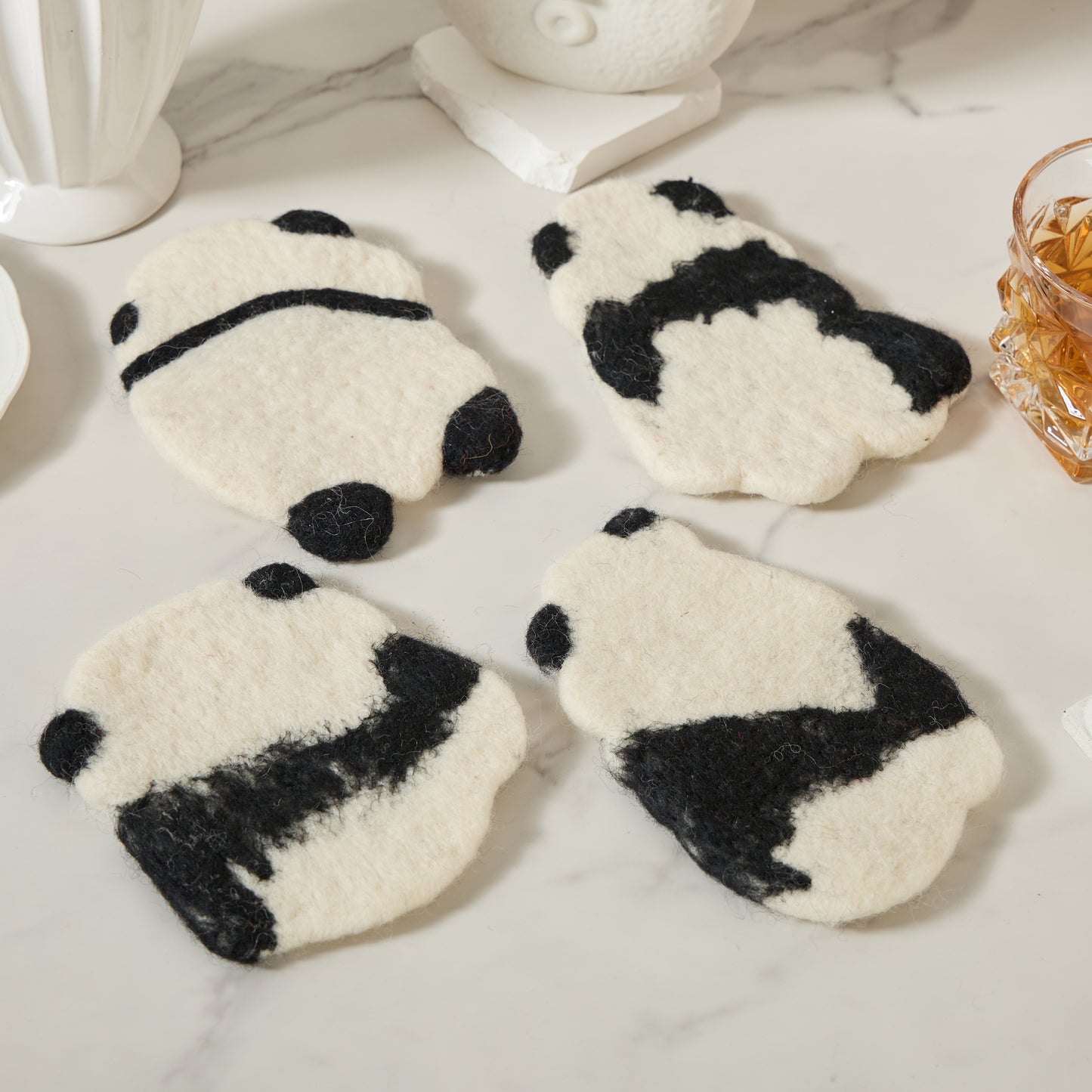 Handmade Felt Coffee Cup Mug Table Coasters - Panda