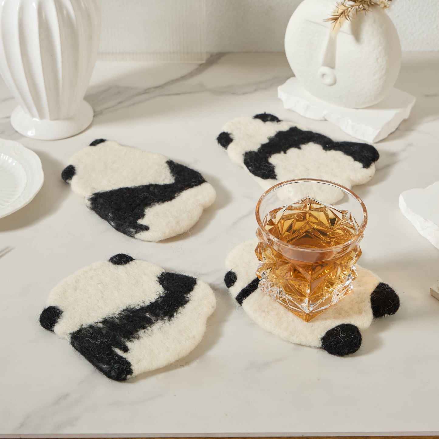 Handmade Felt Coffee Cup Mug Table Coasters - Panda