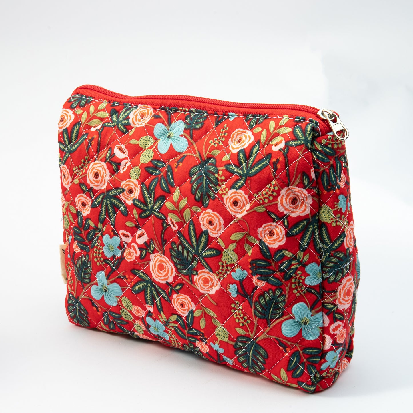 Nature's Bloom Floral Quilted Makeup Pouch - Travel-Friendly Cosmetic Bag