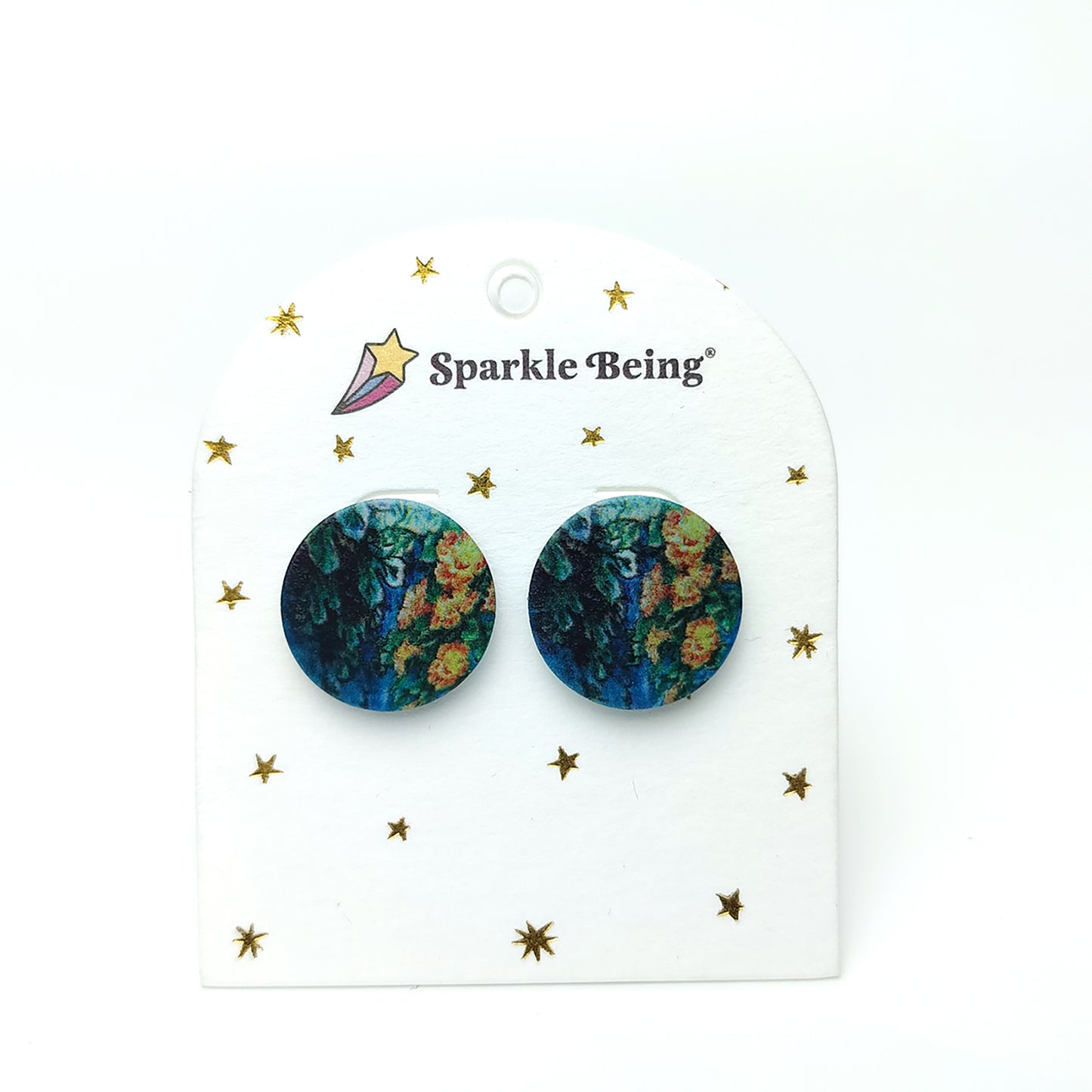 Floral Painting Round Acrylic Stud Earrings