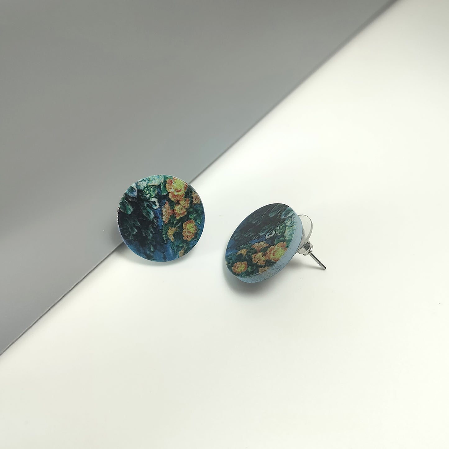 Floral Painting Round Acrylic Stud Earrings