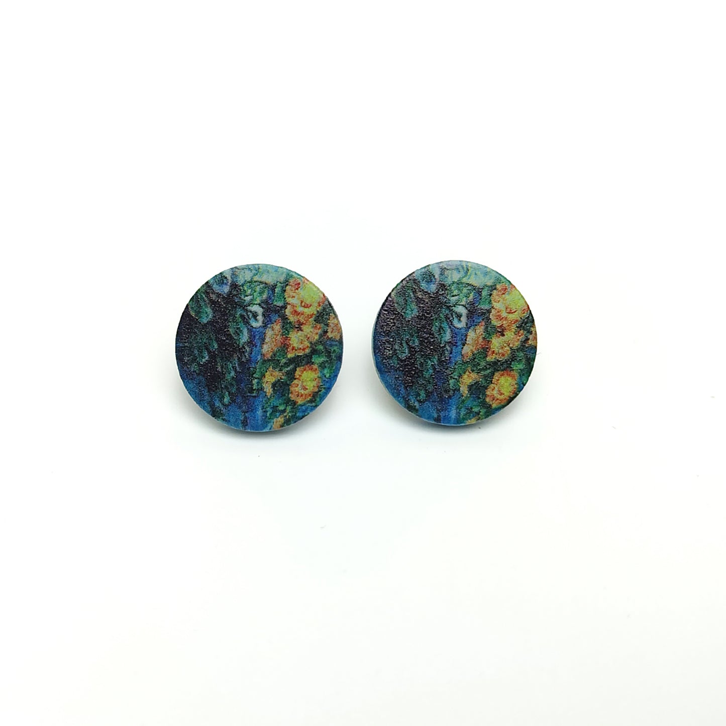 Floral Painting Round Acrylic Stud Earrings
